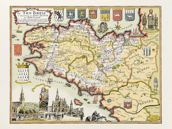 Carte illustrée du pèlerinage du Tro Breiz en Bretagne