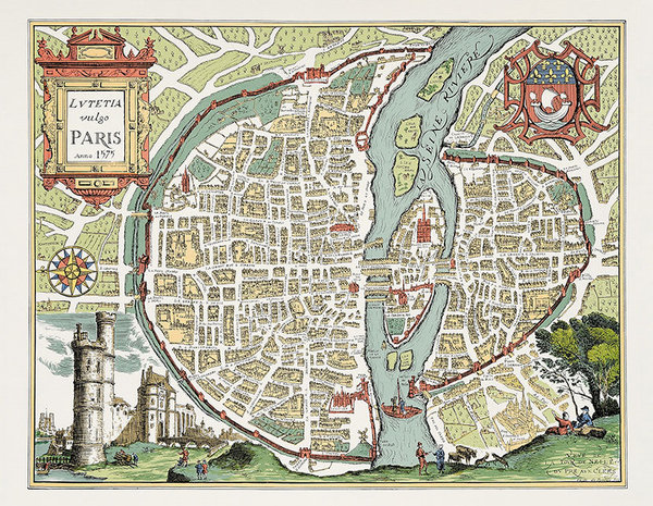 Plan illustré de Paris couleur 1575