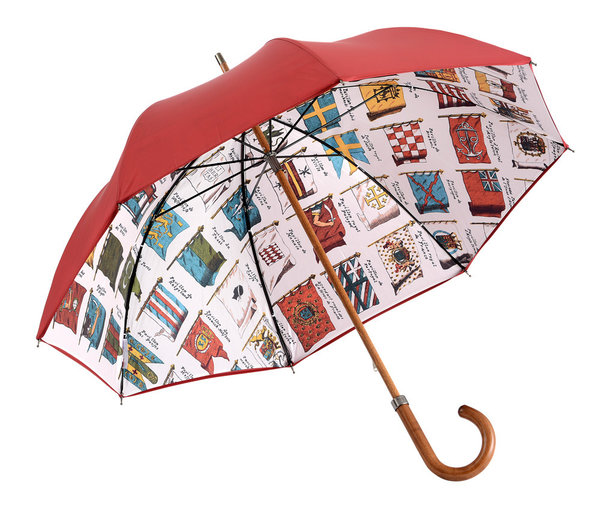 Luxury double-cloth red umbrella with navy flags