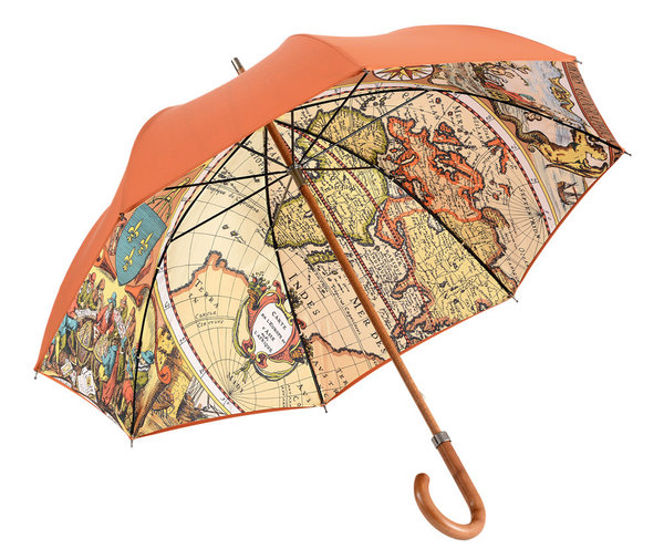 Luxury double-cloth umbrella Worldmap orange